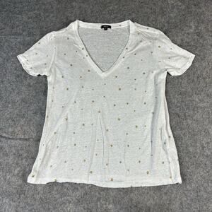 Rails Cara Tee Shirt Womens Medium White Gold Stars All Over Print V-Neck Linen